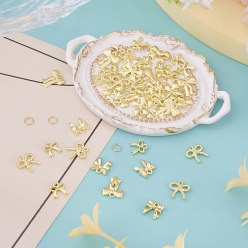 FASHEWELRY Golden Bow Connector Charms Bulk, Christmas Bowknot Link Charms, Infinity Links Geometric Hollow Bezel Pendants for Earring Bracelet Necklace Keychains Jewelry Making - color: Golden, 5 Styles