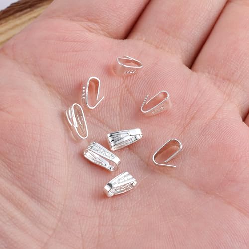 Silver Necklace Pendant Clasp, 8 Pcs Bulk Necklace Pendant Pinch Bail Jewelry Clasps Bracelet Charms Connector Sterling Silver Findings Pinch Clips Snap Bails for Jewelry Making - color: 8PcsC