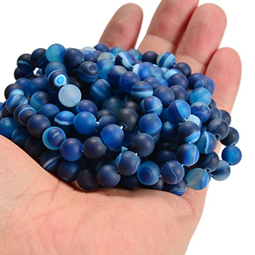 6mm Blue Stripe Agate Matte Round Natural Gematone Loose Beads for Jewelry Making DIY 1 Strand 15" - color: Matte Blue Stripe Agate, size: 6mm