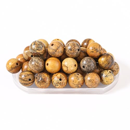 100Pcs Natural Stone 6mm Brown Picture Round Loose Gemstone Energy Healing Beads Hole Size 1mm DIY Smooth Beads for Bracelet Necklace Earrings Jewelry Making - color: Brown Picture, size: 6mm