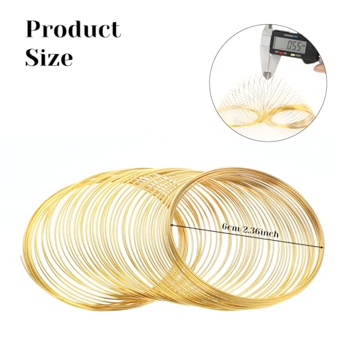 Jeffdad 100 Loop Memory Steel Wire Beading Wire for Jewelry Making Wrapping Stones Necklaces and Cable Bracelet (Gold, 100) - size: Gold