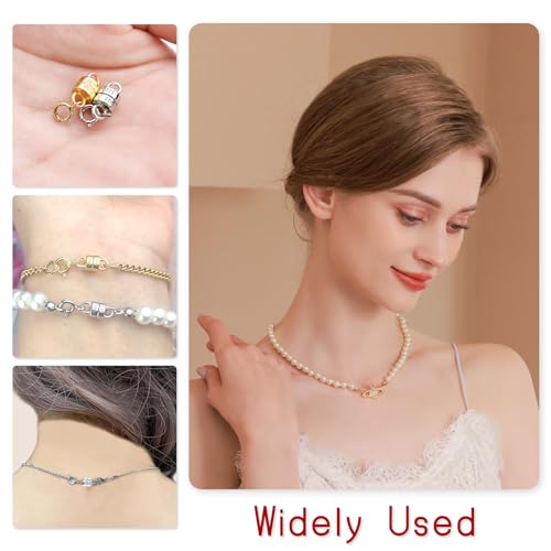 OHINGLT 14K Gold Plated 925 Sterling Silver Magnetic Necklace Clasps and Closures,Gold and Silver Bracelet Clasp Converter for Jewelry Making Supplies,Chain Extender Connector for Bracelet - color: 4Pcs Gold