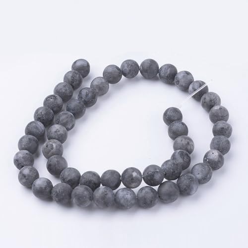 45Pcs Natural Black Larvikite Bead 8mm Round Natural Gemstone Beads Frosted Spacer Loose Bead for DIY Craft Bracelet Necklace Earrings Jewelry Making Supplies - color: Natural Black Larvikite