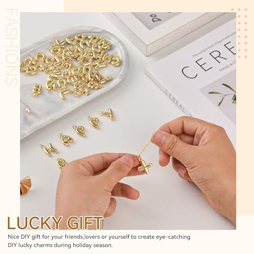 26Pcs 18K Gold Filled A-Z Alphabet Letters Charms for Jewelry Making, Chunky Gold Initial Letter Charm Pendant Beads, Trendy Bubble Slide Glitter Pendants for Women Bracelet Necklace Choker Making