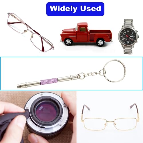 Glasses Repair Kit with Precision 5 in 1 Mini Screwdrivers Set Keychain for Eyeglasses, Sunglasses, Jewelry, Watch, Electronics, Toy, Eye glass Repairing Kit, Hex, Phillips, Flat Head (2pcs Purple) - color: 2pcs Purple