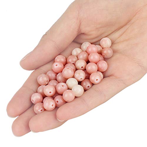 70PCS Natural 8MM Healing Gemstone, Peruvian Pink Opal Energy Stone Round Loose Beads, Semi-Precious Crystal Beads with Free Elastic String for Jewelry Making DIY - color: Peruvian Pink Opal, size: 8MM