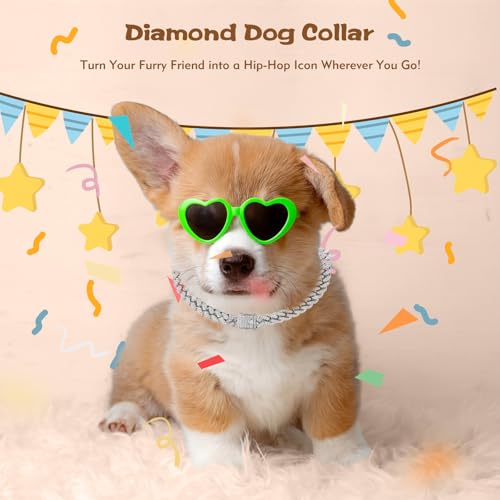 12 Inch Silver Bling Dog Collar - Diamond Metal Chain Necklace Dog Collar Medium, Non-Adjustable Rhinestone Necklaces for Medium Dogs - size: 12 inch