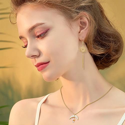 SUPERFINDINGS 16Pcs 4 Styles Moon Sun Connector Charms - Real 24K Gold Crescent Links With Double Hole - Brass Moon Sun Shaped Blank Links for DIY Earring Jewelry Making