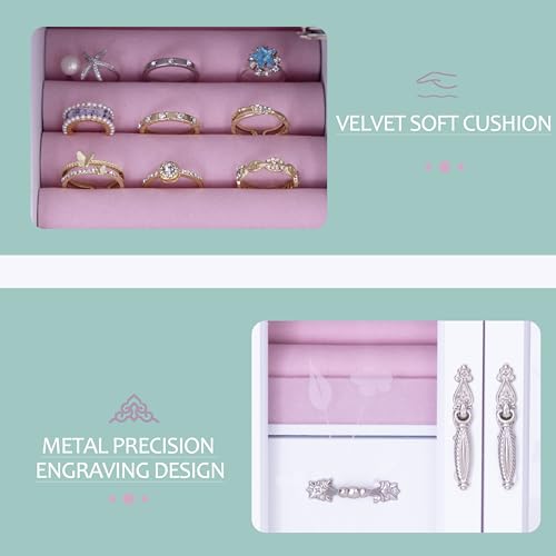 White Jewelry Box,Handle Carving Craft Wooden Jewelry Boxes,With Swivel Hook And Velvet Lining Large Jewelry Box For Women,Suitable As Gift For Friends