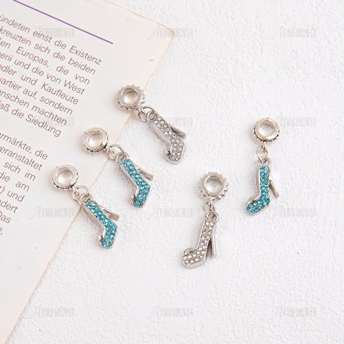 AUEAR, Fashion Crystal High Heel Shoe Shape Charms Bulk Pendant Jewelry Findings for Jewelry Making Necklace Bracelet DIY - color: Silver & Blue