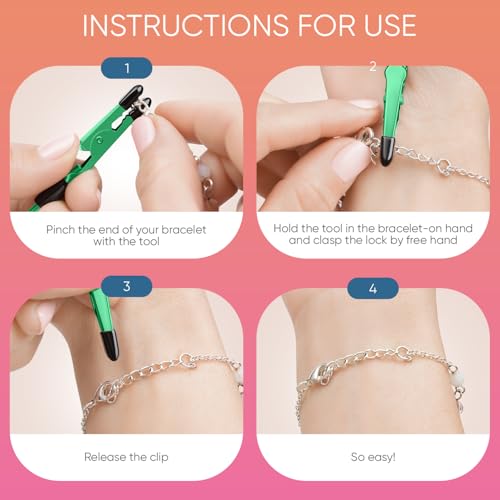 CraftyCrocodile Set of 3 Bracelet Helper Tool - Fastener Tool for Bracelet, Necklace, Jewelry, Watch - Сlip, Clasp Helper - Easy to Put on Yourself, Portable, Made of Metal, Blue, Emerald, Gold - color: Blue, Emerald, Gold