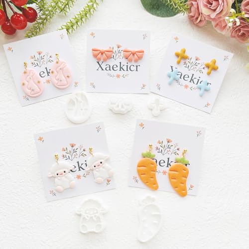 Easter Polymer Clay Cutters Set - 12pcs Sharp & Durable Bunny, Chick, Egg & Lily Shapes for DIY Earring Jewelry Making, Soft Clay Crafts & Spring Holiday Supplies - color: 2L color