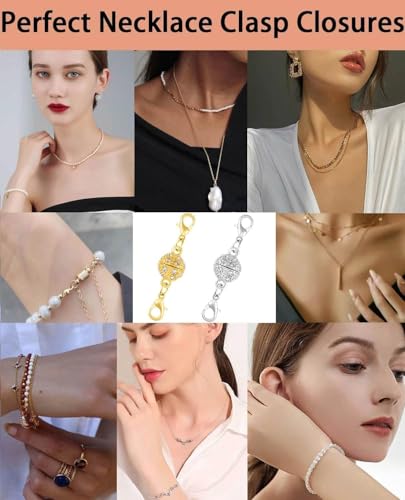 Magnetic Crystal Ball Jewelry Clasps Set, Gold and Silver Plated, Easy-to-Use Connectors with Lobster Closures for Necklaces (6pcs Golden Silvery) - color: 6pcs golden silvery