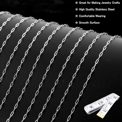 16Ft Stainless Steel Paperclip Chain for Jewelry Making, 2.5mm Width Silver Paper Clip Link Chains Roll for DIY Necklace Bracelet Craft Jewelry Making Supplies with Lobster Clasps Soft Tape Measure - color: Paperclip 2.5mm Silver