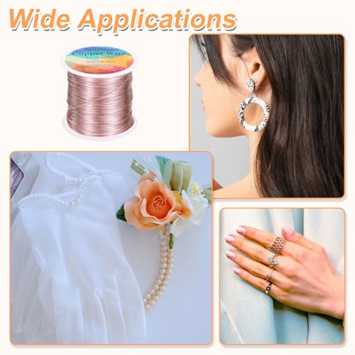 HARFINGTON Wire 203ft Length 24 Gauge Copper Craft Jewelry Wrapping Wire Tarnish Resistant Beading for Jewelry Making Supplies Crafting, Pink - color: Pink