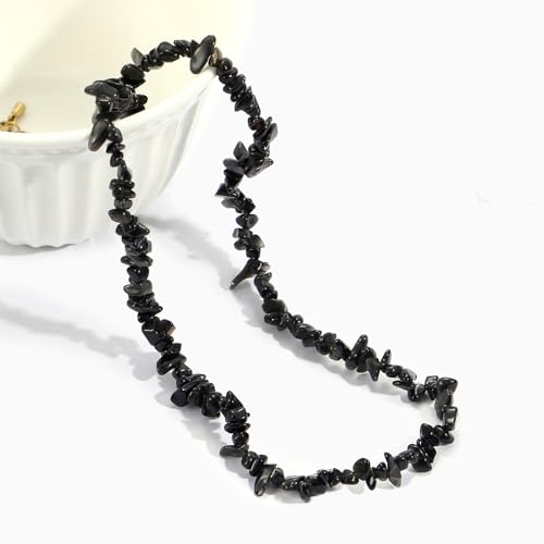 Raw Crystal Necklaces for Women 5-8mm Handmade Natural Stone Necklace Beaded Choker Necklace Healing Crystal Necklace Gemstone Necklace Raw Crystal Beaded Necklace for Her - style: Obsidian