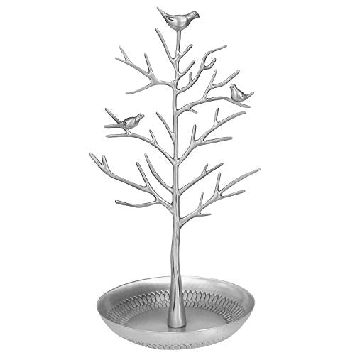 Jewelry Tree Necklace Earring Holder Modern Cute Bird Jewelry Stand for Women Girls Teen Silver - color: Silver