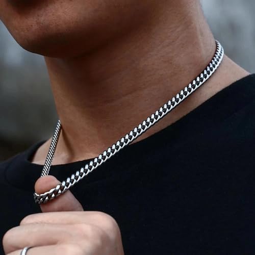 4/6mm Cuban Link Chains for Men - Gold/Silver Plated Stainless Steel Miami Curb Chain Necklace - No Tarnish Hip Hop Mens Jewelry, 18"/20"/22"/24" - color: 6MM Silver Chain, size: 20inch