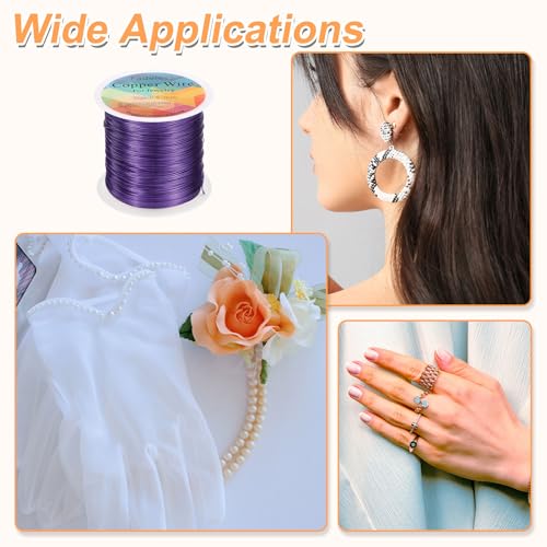 HARFINGTON Wire 203ft Length 24 Gauge Copper Craft Jewelry Wrapping Wire Tarnish Resistant Beading for Jewelry Making Supplies Crafting, Purple - color: Purple
