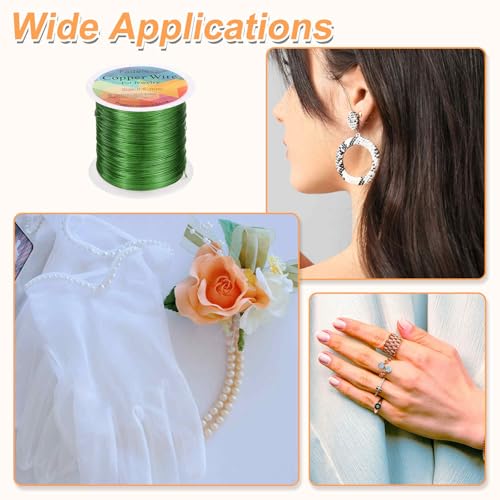HARFINGTON Wire 203ft Length 24 Gauge Copper Craft Jewelry Wrapping Wire Tarnish Resistant Beading for Jewelry Making Supplies Crafting, Green - color: Green