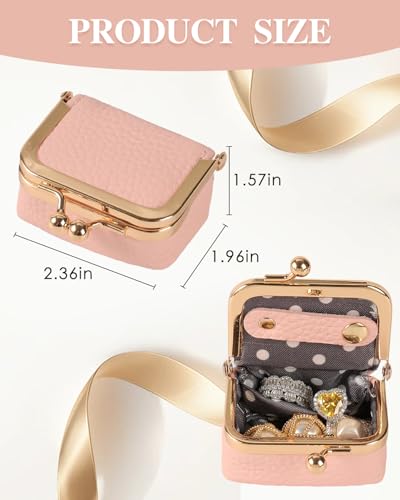 COOLYOUTH Leather Mini Jewelry Box Travel Jewelry Case Portable Small Coin Purse with Kiss Lock (Pink) - color: Small-Pink