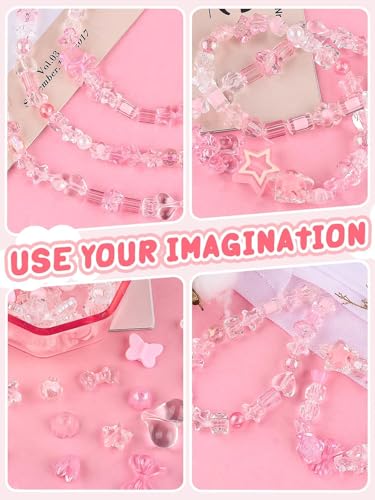 Acrylic Pastel Beads for Jewelry Making, Kalolary Colorful Bow Butterfly Flower Beads Kawaii Plastic Candy Heart Bead Cute Macaroon Aesthetic Bead for Bracelet Necklace DIY Supplies (Pink) - color: Pink