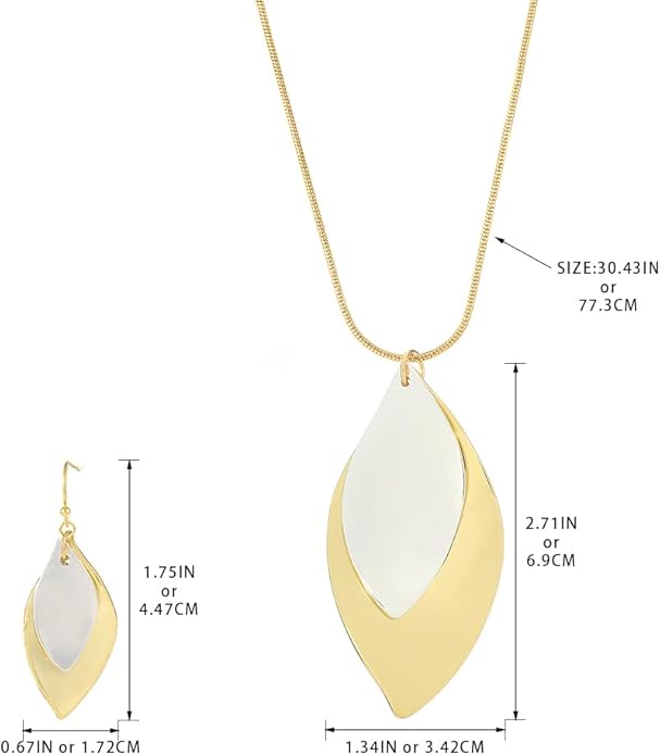 Madison Tyler Gold Plated Jewelry Set for Women | Silver Teardrop Pendant Necklace Trendy | Long Necklace with Snake Chain | Fashion Dangle Earring Set