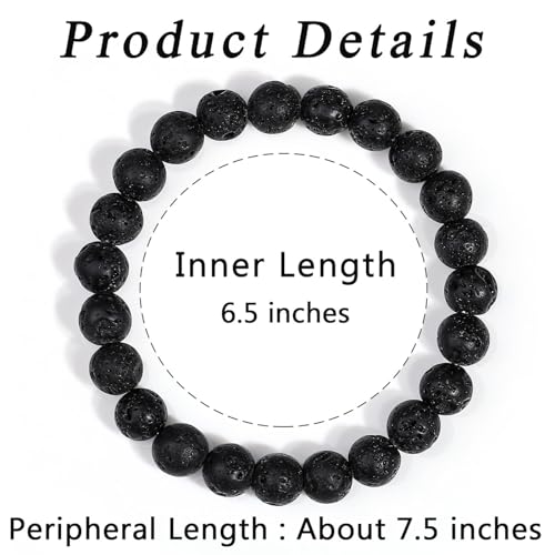 MAIBAOTA Healing Crystal Bracelet for Women Men, 8/4 mm Natural Stone Beaded Bracelets, Jewelry Birthday Gifts, Round Gemstones Stretch Bracelets - color: Black-Lava Rock, size: 8 mm