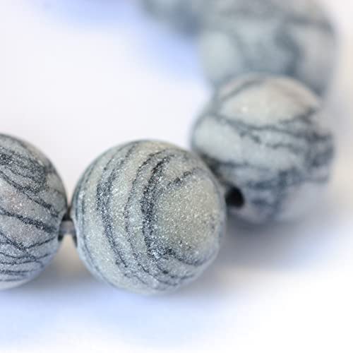 KISSITTY 235pcs 8mm Frosted Natural Black Silk Stone/Netstone Bead Strands, Mixed Gemstone Crystal Beads Round Chakra Beads Energy Healing Crystals Gemstones for DIY Jewelry Making - color: Frosted Natural Black Silk Stone/Netstone
