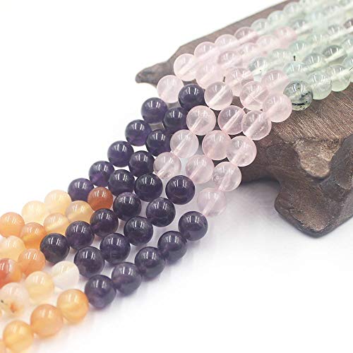 6 8 10 12mm Natural Mixed Carnelian Crystal Amethyst Rose Quartz Prehnite Round Jewelry Loose Gemstone Beads Strand 15" Natural Stone for Necklace Bracelet DIY Design - size: 8mm