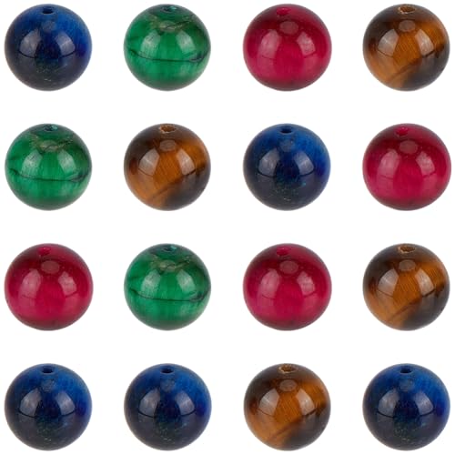 40PCS 10MM Natural Tiger Eye Beads with Hole Round Gemstone Pink Blue Green Energy Stone Smooth Polished Loose Spacer Bead Bulk for Jewelry Making Earrings Bracelets Necklaces DIY Crafts - size: 10mm 40pcs
