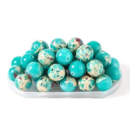 100Pcs Natural Stone 6mm Green Imperial Jasper Round Loose Gemstone Energy Healing Beads Hole Size 1mm DIY Smooth Beads for Bracelet Necklace Earrings Jewelry Making - color: Green Imperial Jasper, size: 6mm