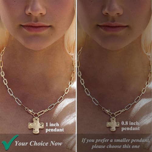 Bheop Chunky Cross Necklace for Women Trendy 14K Gold Silver Layered Statement Cross Pendant Charm Necklace Waterproof Paperclip Herringbone Snake Choker Chain Christian Jewelry Set Gift Non Tarnish - style: GD-Cross Necklace(1 inch Pendant)