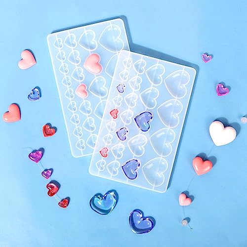 2 Pcs Heart Silicone Mold, Mixed Size Heart-Shaped Casting Jewelry Mold for Making Earrings & Jewelry Making Crafting Projects - color: mix-heart