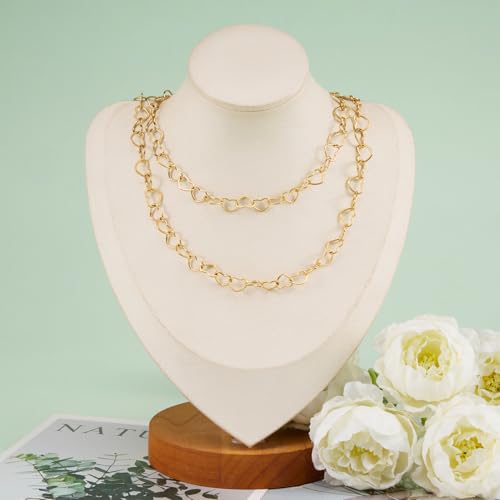 KYUNHOO 13 Feet Gold Plated Jewelry Making Chains Bulk on Spool Hollow Heart Links Chain for Crafting Stainless Steel Necklace Bracelet Making Supplies with Lobster Clasps Jump Rings - color: Heart Gold