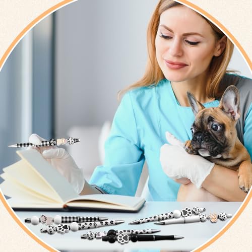 Colarr 24 Sets Plastic Beadable Pens DIY Pens Making Kit Assorted Wood Beads Crystal Spacer Black Ink Ballpoint for Women Crafts Office Family Gifts(Dog) - style: Dog