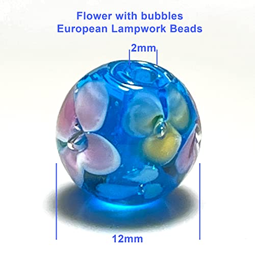 Artsy Crafts 20 Pcs 12mm Lampwork Flower Glass Beads, European Murano Glass Beads, Handmade Loose Crystal Beads for Jewelry Making Charm Bracelet Necklace Earrings Rosary (Sky Blue) - color: Sky Blue