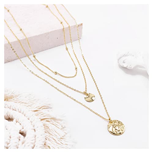 Aisansty Dainty Layered Choker Necklaces Handmade Coin Tube Star Pearl Pendant Multilayer Adjustable Layering Chain Gold Plated Necklaces Set for Women - color: Gold, style: Gold-Twist Disc