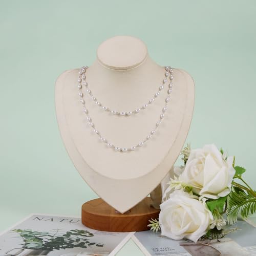 KYUNHOO 16.4FT/5M Faux Pearl Bead Jewelry Making Chains for Crafts Stainless Steel Cable Chain Roll with Jewelry Clasps for Women DIY Handcrafts - color: Pearl Bead Silver