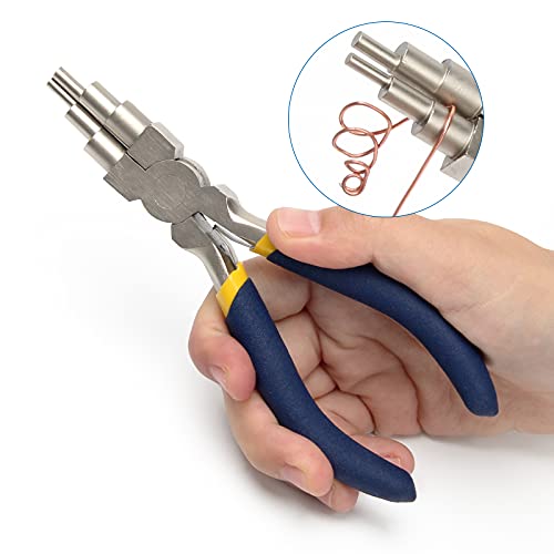 AHIER 6 in 1 Bail Making Pliers Wire Looping Forming Pliers, 3mm to 10mm Wire Bending Plier with Non-slip Comfort Grip Handle for Jewelry Making, Loops, Jump Ring (Round)