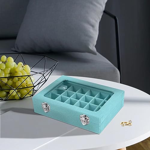 Velvet Jewelry Box 24 Grid Jewelry Earrings Display Organiser Box Ring Tray Holder Earrings Storage Case for Girls Women Wife Mom (Light blue) - color: Light blue