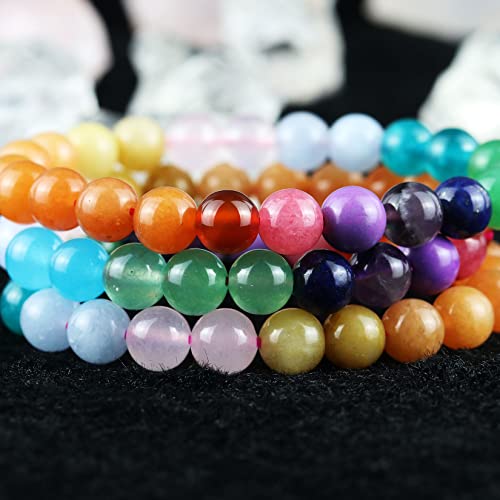 8mm Natural Gemstone Stretch Bracelet, Handmade Unisex Crystal Bracelets for Meditation, Yoga, Spiritual Healing & Positive Energy - color: 7 Chakra
