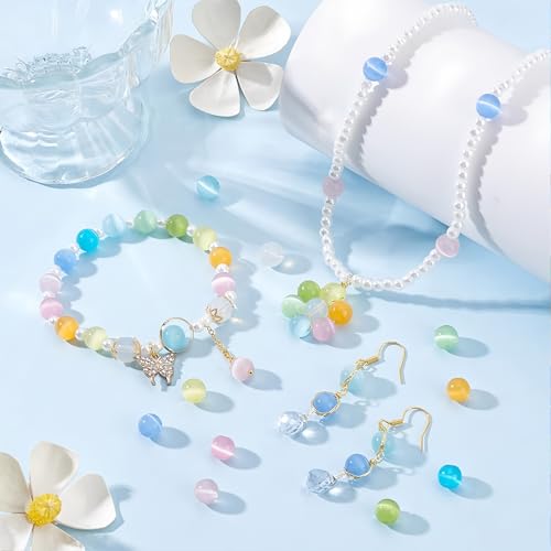 100pcs Golden Yellow Cat Eye Beads 8mm Round Semi Precious Stone Hole Size 1mm DIY Charm Spacer Beading Smooth Gemstone Loose Beads for Jewelry Making Bracelets Necklaces Earrings Crafting - color: Golden Yellow