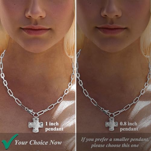 Bheop Chunky Cross Necklace for Women Trendy 14K Gold Silver Layered Statement Cross Pendant Charm Necklace Waterproof Paperclip Herringbone Snake Choker Chain Christian Jewelry Set Gift Non Tarnish - style: SL-Cross Necklace(1 inch Pendant)