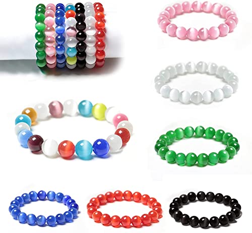 HAAMIIQII 8mm Brown Cat Eye Glass Round Crystal Stone Loose Gemstone Beads for Jewelry Making Bracelets Necklaces Earrings Crafts (45-50pcs) - color: Brown, size: 8mm (45pcs)