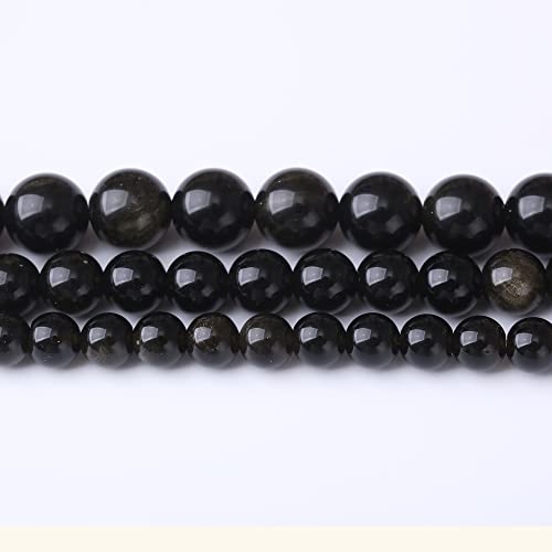 10MM Black Golden Obsidian Round Loose Beads Natural Gem Beads Crystal Energy Stone Beads for Jewelry Making DIY Bracelet Necklace - color: Black Golden Obsidian, size: 10mm