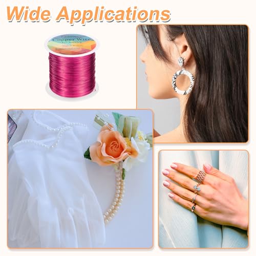 HARFINGTON Wire 203ft Length 24 Gauge Copper Craft Jewelry Wrapping Wire Tarnish Resistant Beading for Jewelry Making Supplies Crafting, Rose Red - color: Rose Red