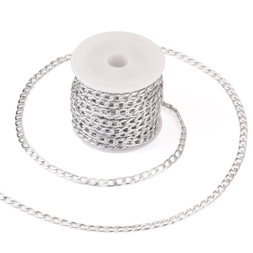 Craftdady 16.4 ft Silver Aluminium Curb Chain 7x4mm Twisted Metal Chain Oval Cross Unwelded Small Chain for Crafts DIY Necklace Bracelet Jewelry Making Supplies - color: Silver,7x4mm