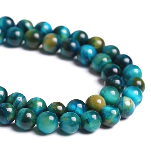 12mm 32PCS Peacock Blue Tiger Eye Stone Beads Natural Crystal Spacer Loose Beads for Jewelry Making DIY Bracelet Semi Precious 1 Strand 15 inches - color: Blue Tiger Eye, size: 12mm