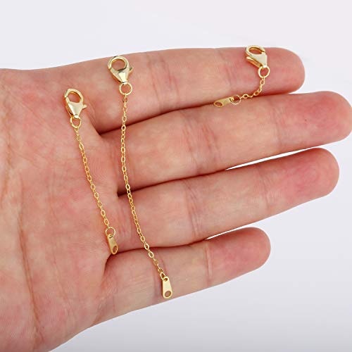 14K Gold Necklace Extenders 925 Sterling Silver Chain Extension Necklace Bracelet Anklet Extender for Jewelry Making (1 2 3 inch) - color: 14K Gold